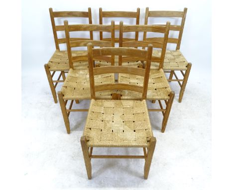 A set of 6 mid-century Danish pine ladder-back chairs, with paper-cord seats 