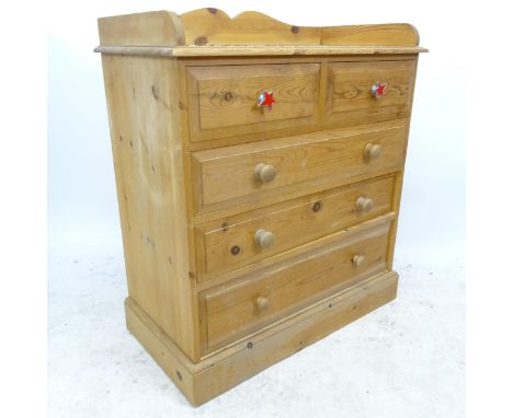 A Vintage pine chest of 2 short and 3 long drawers, W89cm, H102cm, D45cm 