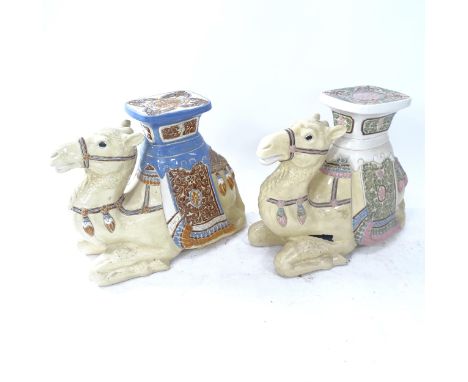 A ceramic camel garden seat, L55cm, H47cm, D25cm, and another, L50cm, H45cm, D25cm (2) 