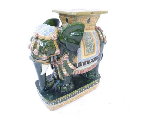 A ceramic elephant garden seat, L50cm, H56cm, D26cm 