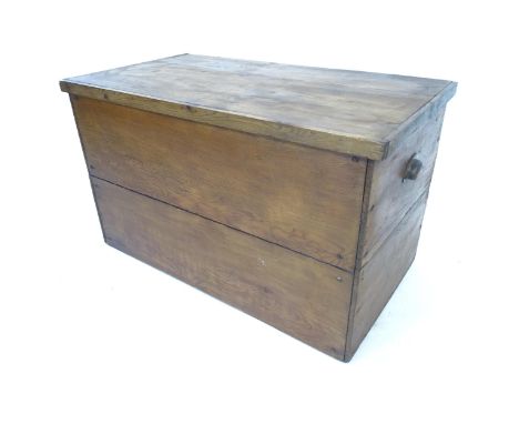 A Vintage stained pine blanket box, W81cm, H48cm, D45cm 