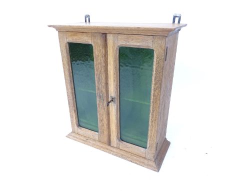 A Vintage pine 2-door hanging cabinet, with green glazed doors, W45cm, H50cm, D19cm (with key) 