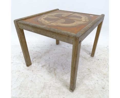 A mid-century teak-framed tile-top occasional table, W49cm, H40cm, D46cm 