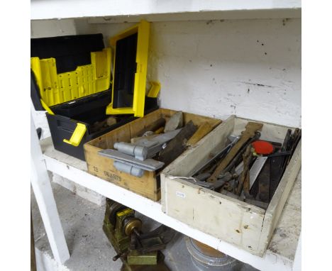 3 boxes containing various Vintage hand tools, brackets, files etc 