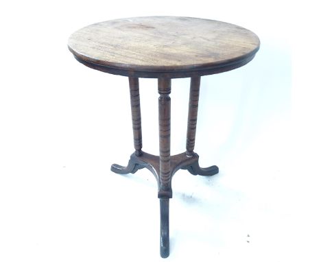 An Antique mahogany circular occasional table, on tripod base, D54cm, H71cm, and an oak and elm stick-back chair (2) 