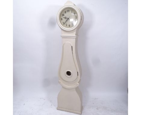 A modern cream painted longcase clock with quartz movement, W48cm, H195cm 