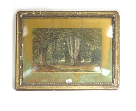 F R Lee, watercolour, Burnham Beeches, 1851, signed, 12.5" x 19", framed 
