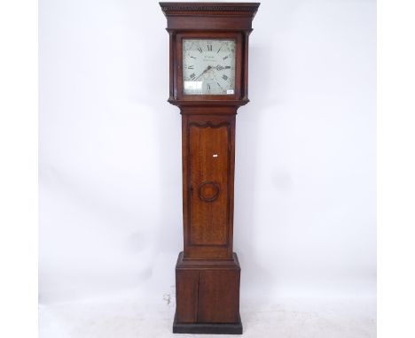 R T SMITH NOTTINGHAM - an 18th century 30-hour clock, with single secondary dial, oak-cased, with pendulum (A/F) and weight, 