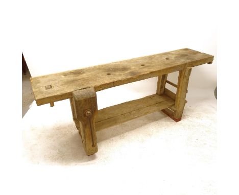 A Vintage pine workbench with vice, L190cm, H78cm, D50cm 