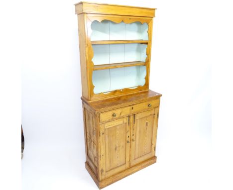 A Vintage pine 2-section dresser, W78cm, H174cm, D38cm 