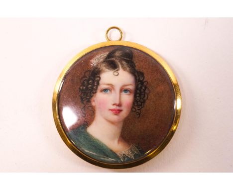 An 18th century portrait miniature of the Duchess of Rutland by Anne, Countess of Chesterfield, watercolour on ivory, 5cm dia