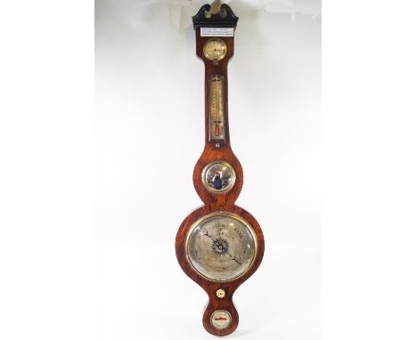 A 19th century rosewood mercury barometer, 96cm long,the silvered dial signed R Gobbi &amp; Sons, Stroud