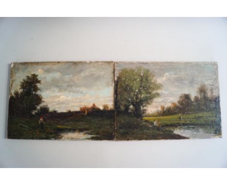 Barbizan School,19th century, Figures in landscape, oil on panel, 15.5cm x 21.5cm, unframed
