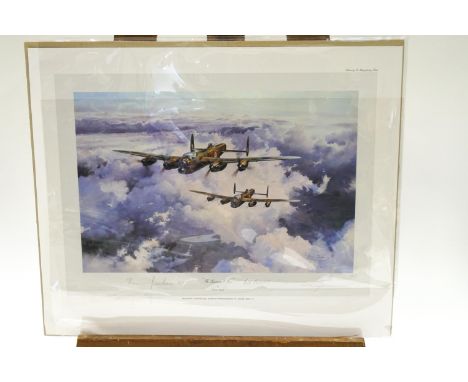 RAF, The Lancaster's VC, 30" x 2" print,signed by Bill Reid VC, Norman Jackson VC and artist, Robert Taylor, the citations fo