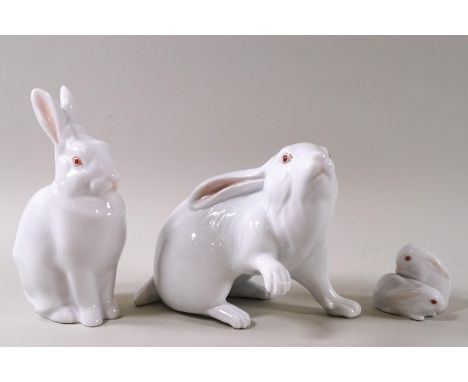 Three Herend figures of rabbits, 12cm and smaller
