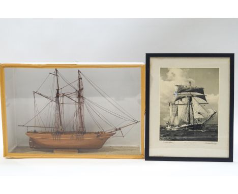 A scale model ship, 'The Scottish Maid' 1839 (?), topsail schooner, cased, together with a black and white photograph of the 