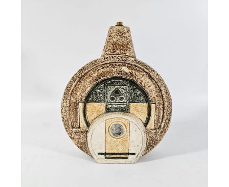 Troika Pottery Wheel Lamp with geometric motifs.&nbsp; Signed to base 28cm High.&nbsp; Fittings removed