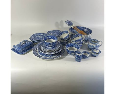 Approximately 40 pieces of Copland Spode Italian Blue and White dinner service and a Royal Doulton footed fruit bowl (bowl ha