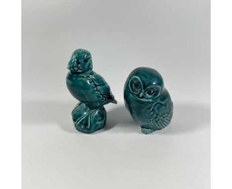 Poole pottery, blue dolphin glaze - Puffin and Owl.