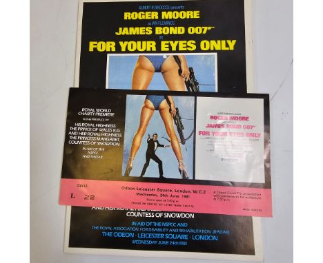 A James Bond 007 Roger Moore - A Royal World Charity Premier 24th June 1981 circle ticket L22 "For Your Eyes Only" and a prog