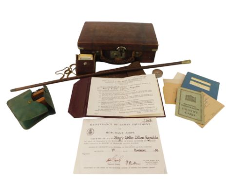 Navy related items, comprising a brown leather case containing a Seaman's Record Book and certificates, a discharge for Henry