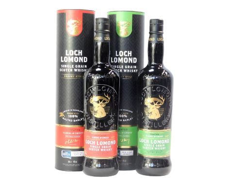 Loch Lomond Single Grain Scotch Whisky, comprising two bottles, unpeated, 46% vol, 70cl, and peated, 46% vol, 70cl, boxed. (2