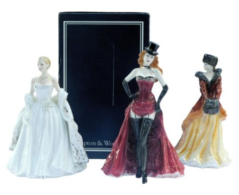 Three Royal Worcester porcelain figures, modelled as Celestine, limited edition No. 461/7500, 25cm high, Grace Kelly, limited