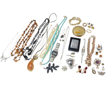 Various costume jewellery, to include mainly beaded necklaces, a Casio electronic wristwatch, SOS pendant and chain, Echo har