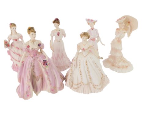 Six Coalport and Royal Worcester porcelain figures, comprising Royal Worcester Sweetest Valentine, limited edition 595/12500,