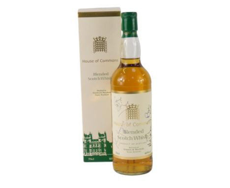 A bottle of Gordon and Macphail House of Commons blended Scotch whisky, signed at the Conservative Party Gathering in Boston 