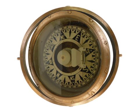 A brass framed ship's compass, Heath Navigation London SE9, P2448, 30cm diameter. 