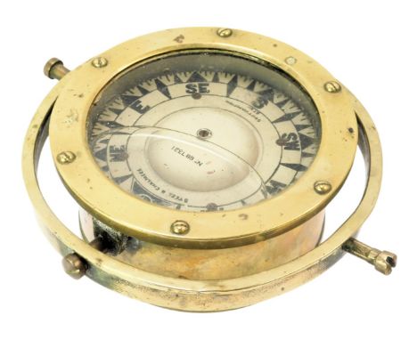 A Steel and Chalmers gimbal compass, Southampton, numbered BB7321, 17cm diameter. 