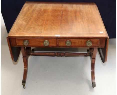 A 19th century crossbanded mahogany sofa table, 83cm closed by 77cm by 70cm (a.f.)