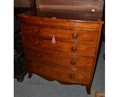 A 19th century mahogany bow front four high chest of drawers, 91cm by 48cm by 96cm high 