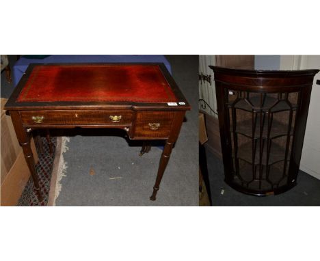 A reproduction ladies writing desk with red leather inset, 76cm by 48cm by 74cm high, together with a glazed 19th century han