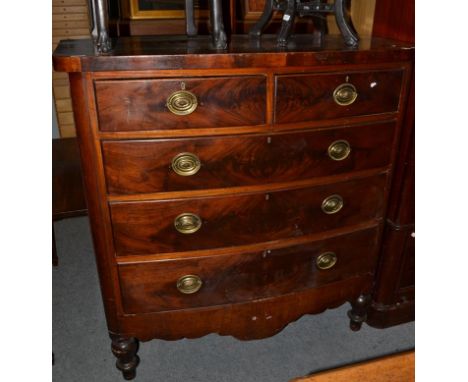 A mid 19th century mahogany bow fronted five-drawer chest, 119cm by 52cm by 125cm high