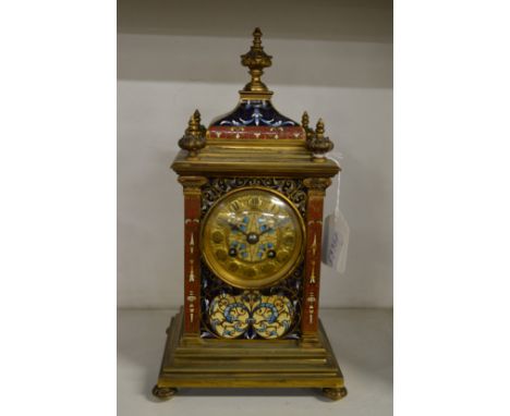 A French ormolu and champleve enamel mantel clock.