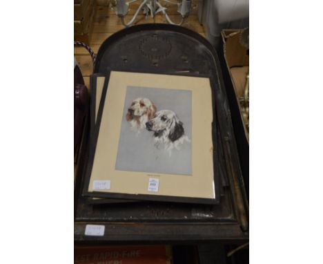 Quantity of prints of dogs together with a bagatelle board.