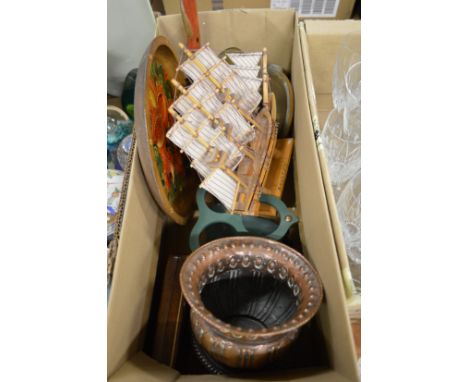 Eastern copper pots, a ships style barometer etc.