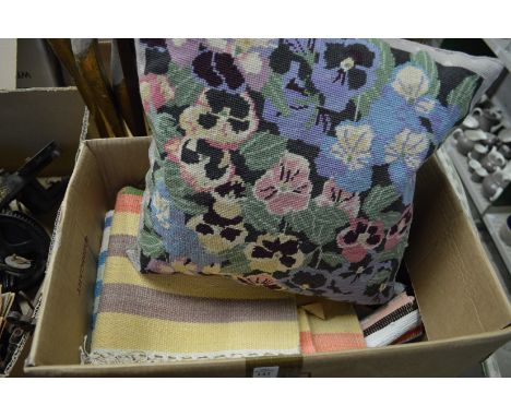 Tapestry cushion and a quantity of flat weave mats and runners etc.