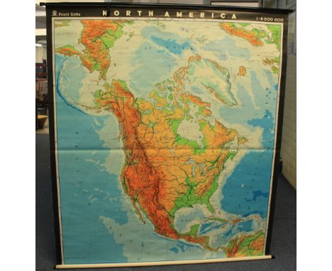 Three similar Haack Gotha 1:6,000,000 scale wall hanging maps, Asia, United States and Central America and North America. (3)