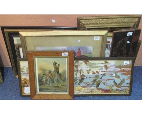 Group of assorted furnishing prints, tapestries, portraits, hunting scene, African panels, etc.  (16)(B.P. 24% incl. VAT)