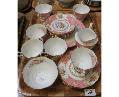 Tray of Royal Albert 'Lady Carlisle' bone china part teaware comprising: cups and saucers; side plate; sandwich plate; cream 