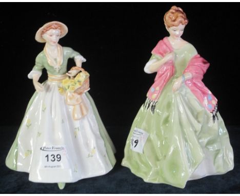 Two Royal Worcester bone china figurines: 'First Dance', no. 3629 and 'Spring Morn', modelled by F.G. Doughty. (2)(B.P. 24% i