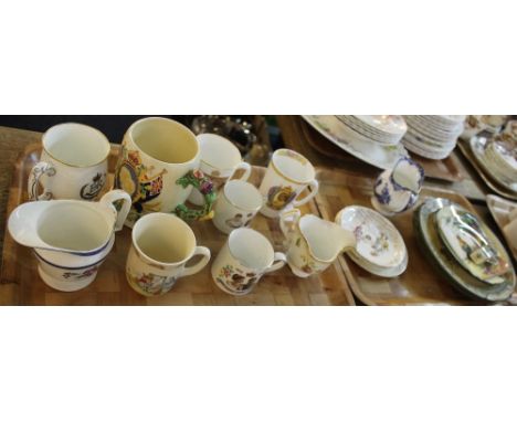 Two trays of assorted china to include: various Coronation wares; commemoratives; tankards; jug, together with Royal Doulton 
