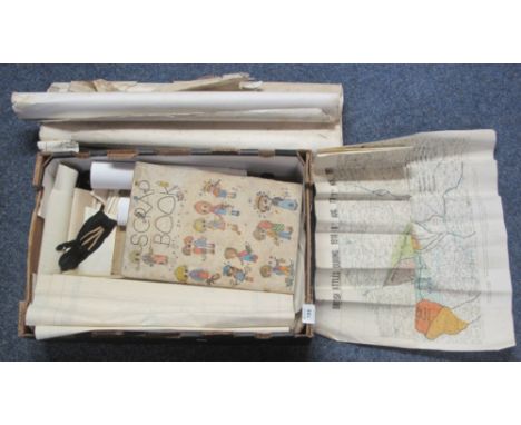 Box containing assorted unframed scale maps and plans to include: Merthyr Aberdare Steam Coal properties; Ordinance Survey ma