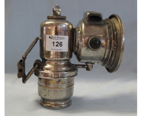 Lucas Calcia Club nickel plated acetylene bicycle or motorcycle lamp.  17cm high.(B.P. 24% incl. VAT)   CONDITION REPORT:  Th