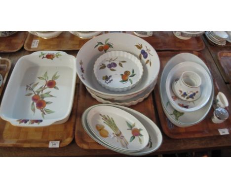 Three trays of Royal Worcester 'Evesham' pattern oven to tableware to include: flan dishes; oval serving dishes; egg coddler;