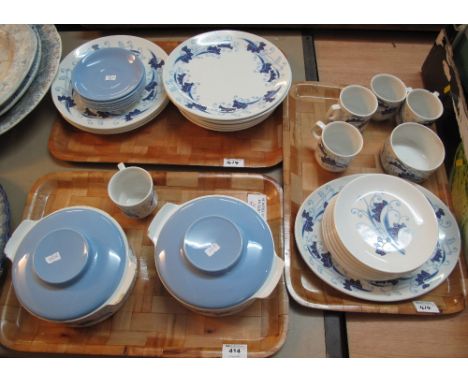 Three trays of alpine earthenware part dinnerware to include; tureens, dinner plates, cups and saucers. (3)(B.P. 24% incl. VA