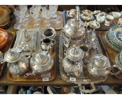 Two trays of silver plated items to include: EPBM tea set, to include: John Turton and Co. teapot, water jug, coffee pot; spi